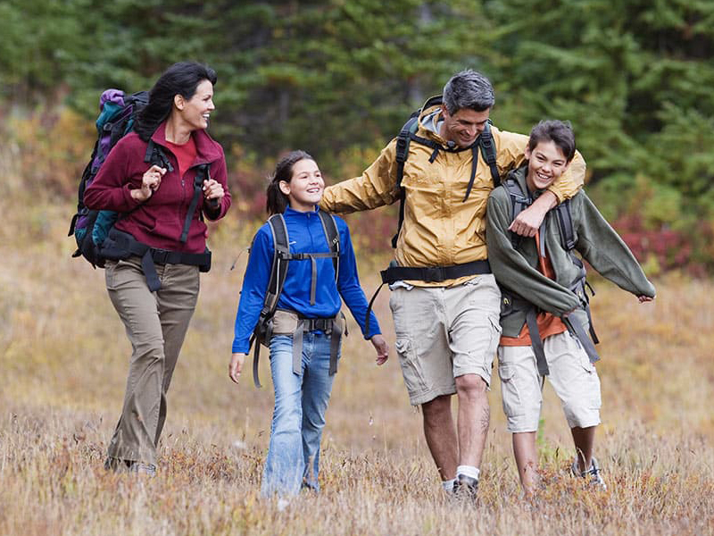 family hiking together