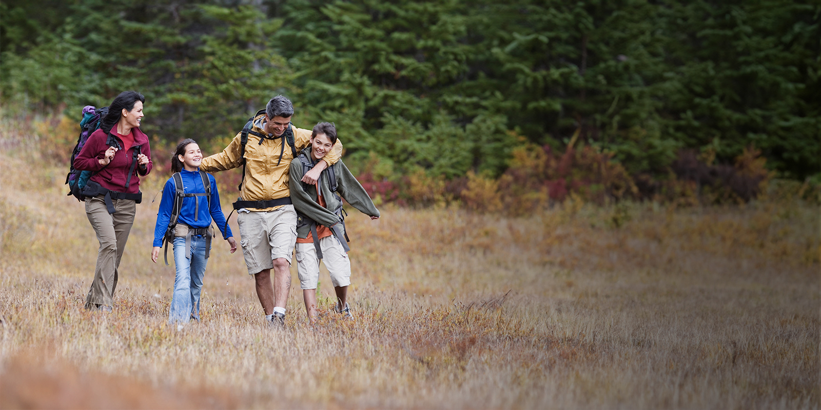 family hiking together